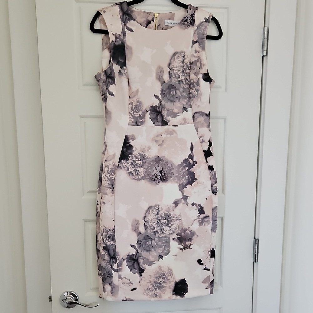 Calvin Klein White Sheath Midi Dress Sleeveless Crew Neck